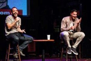 Schaub (right) and Bryan Callen performing a live show